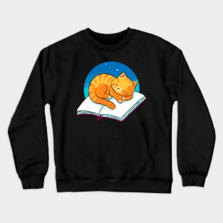 Cute ginger cat sleeping on a book Crewneck Sweatshirt